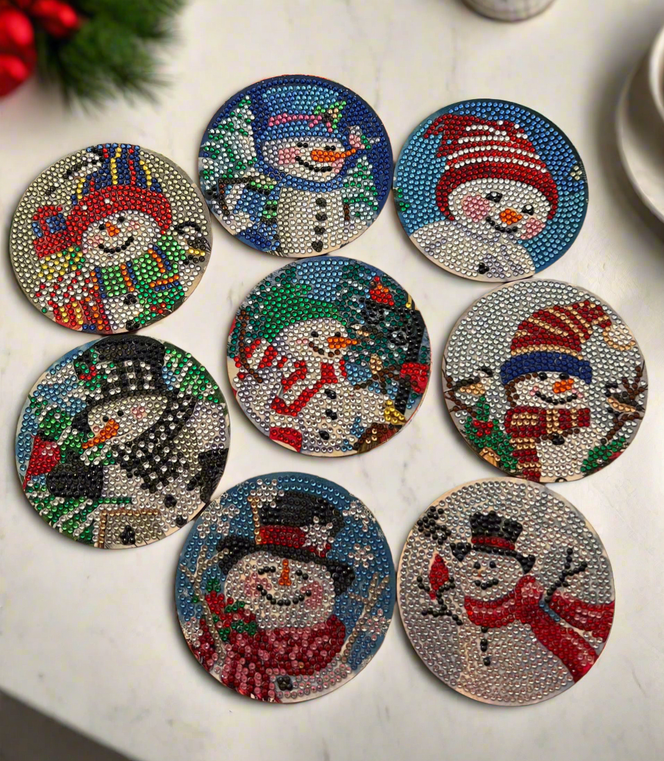 8 Pieces Christmas Coasters Handmade Diamond Painting with a Stand