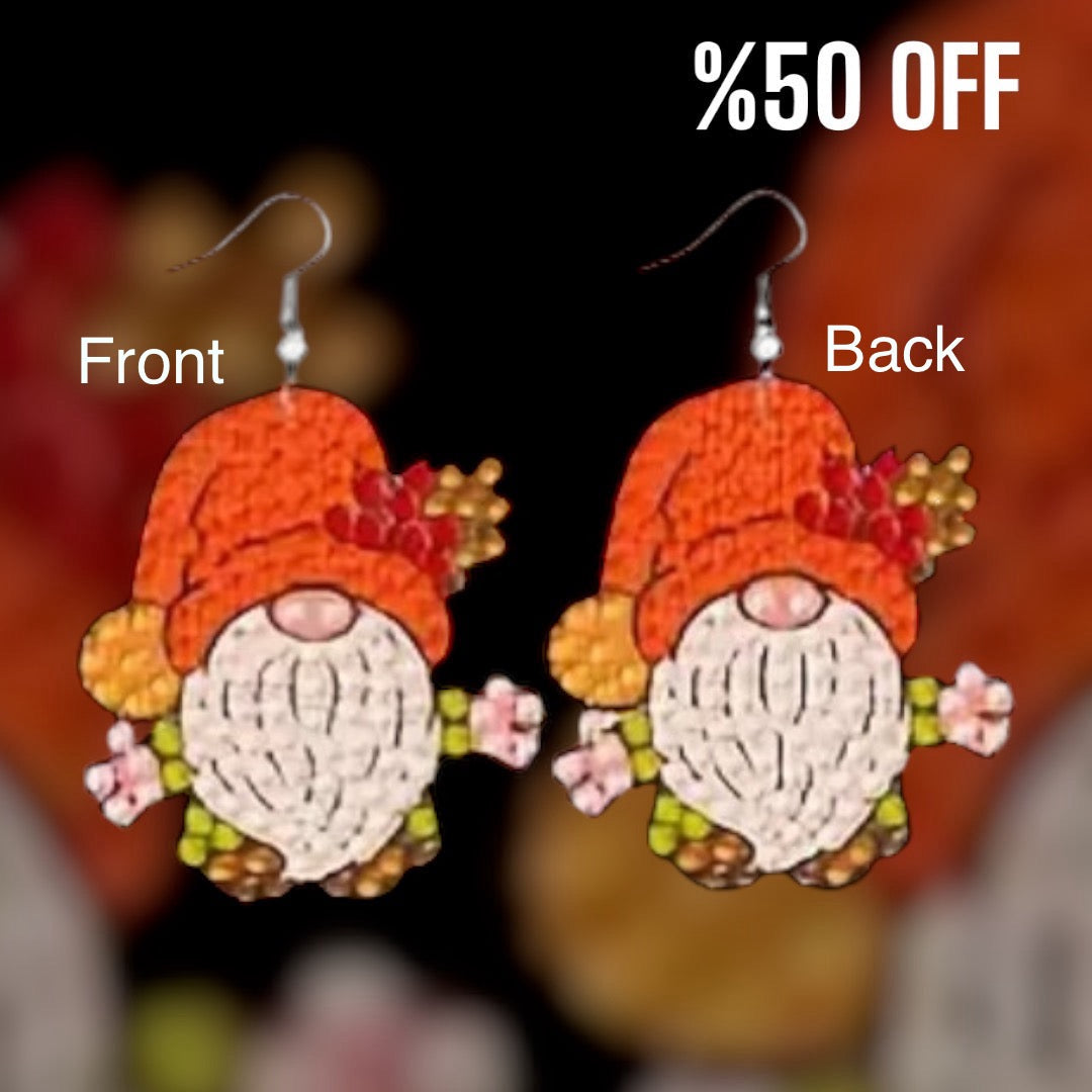 Double Sided Festive Thanksgiving, Halloween Handmade Diamond Painting 9 Earring Pairs for girls and women.