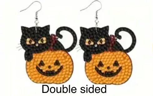 Double Sided Halloween Handmade Diamond Painting 10 Earring Pairs Irregular Shaped Diamond Art For Halloween Party. Kids,Adult New Handcrafted Earring Design Creative Holiday Gift