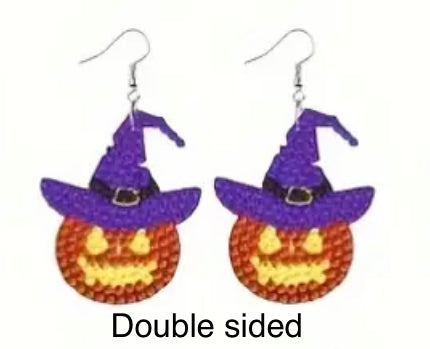 Double Sided Halloween Handmade Diamond Painting 10 Earring Pairs Irregular Shaped Diamond Art For Halloween Party. Kids,Adult New Handcrafted Earring Design Creative Holiday Gift