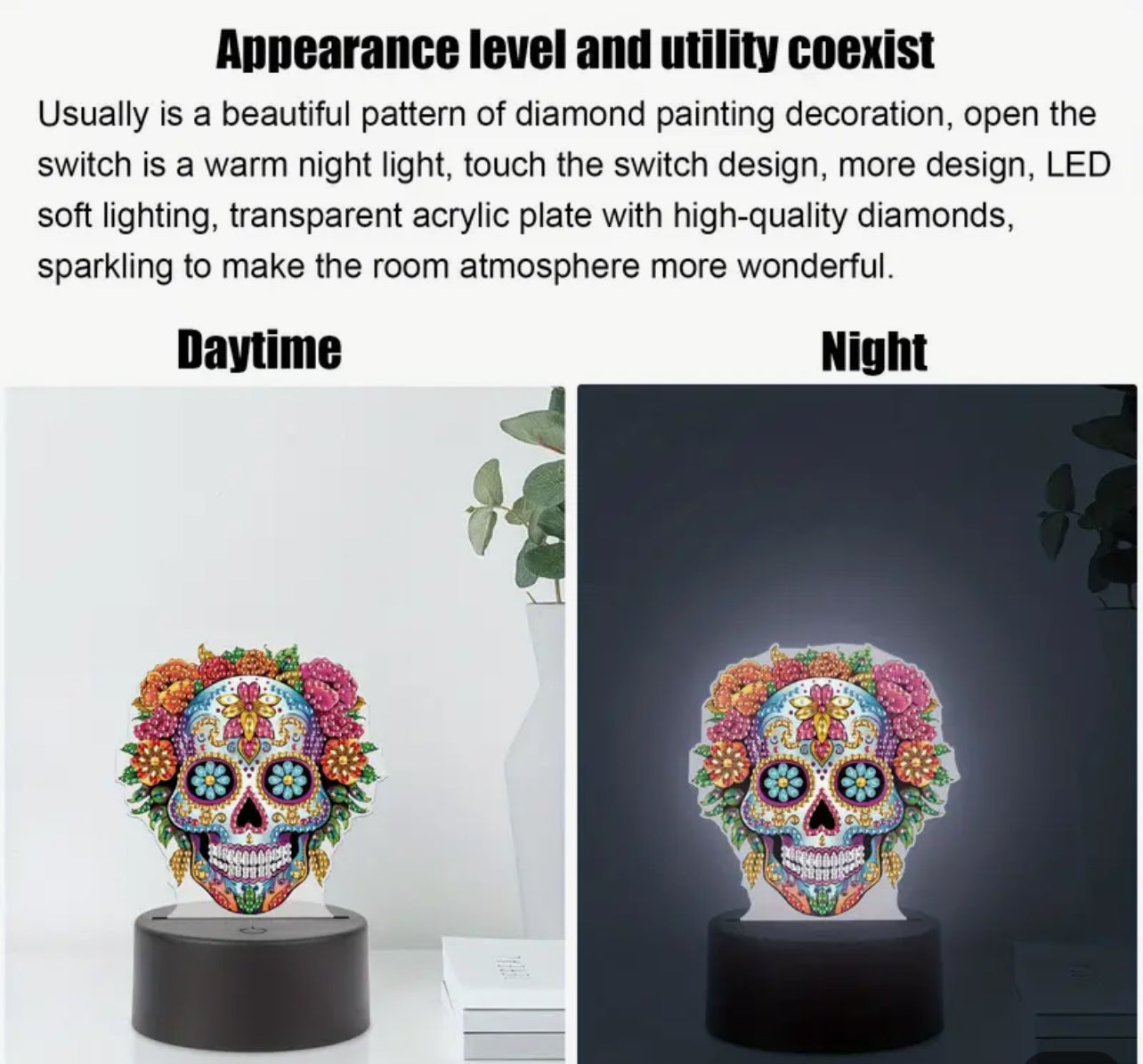 Double sided Handmade Skull Diamond Art 5D LED Light With USB Cable For Home Decoration Lights