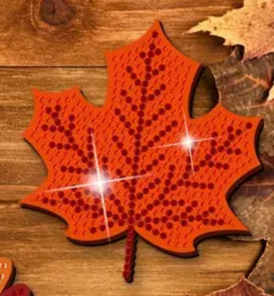 8-Pack Autumn Themed Handmade Diamond Painting Coaster - DIY Fall Elements Shaped Cup Mats Including Pumpkin, Maple Leaf & Turkey with Iron Stand & Wooden Base