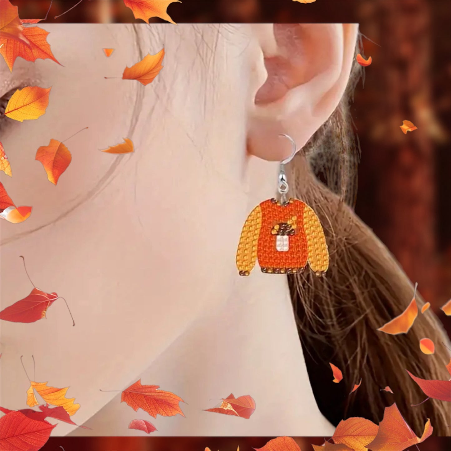 Double Sided Festive Thanksgiving, Halloween Handmade Diamond Painting 9 Earring Pairs for girls and women.