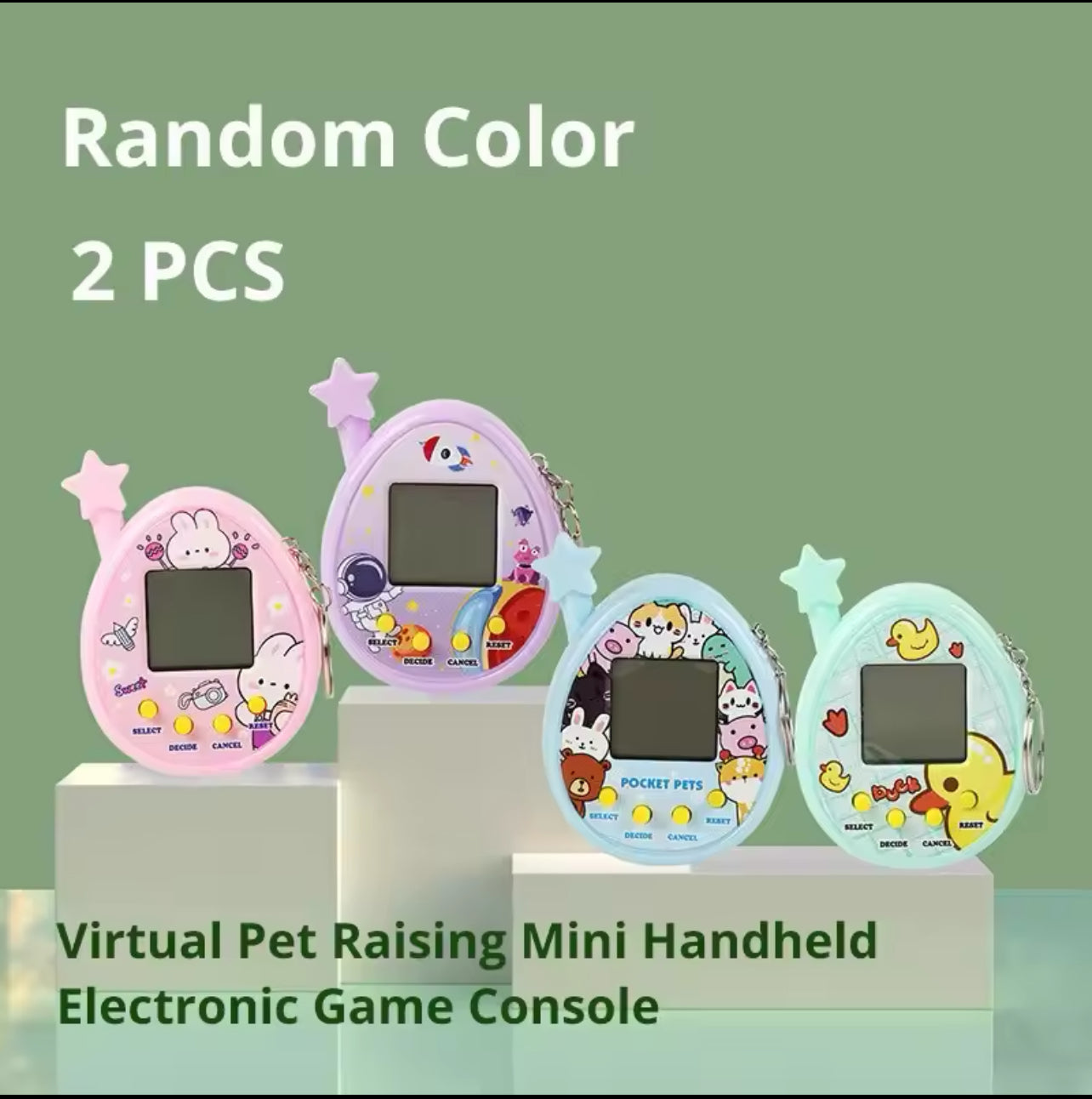 2Pcs Electronic Pet Machine Virtual Pet Raising Mini Handheld Game Console Random Color Keychain Toy